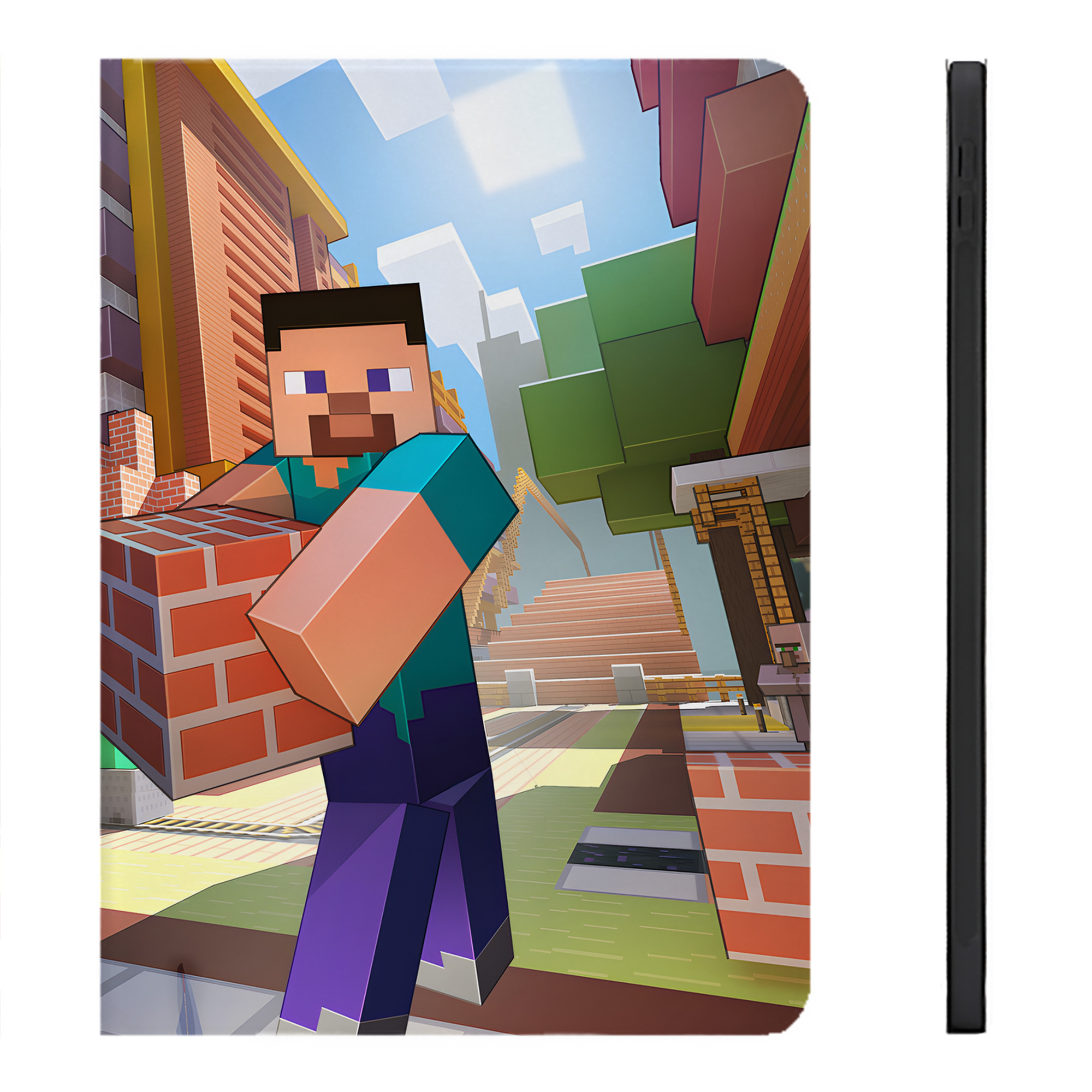 （画像用） マインクラフト ブロックの世界 Minecraft MC Block world IPadケース ペンホルダー付き ブックスタイルデザイン